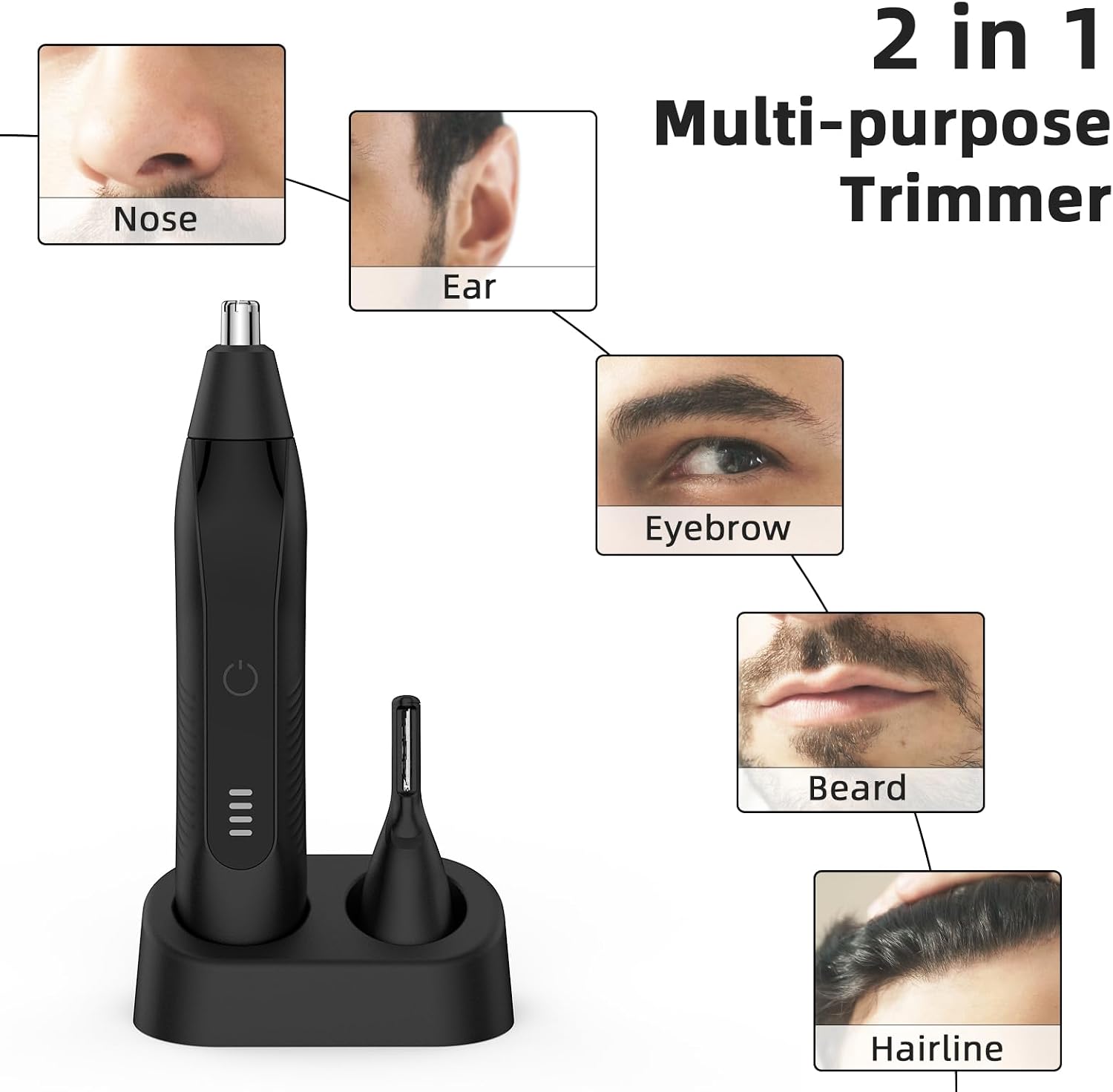 Nose Hair Trimmers for Men,Rechargeable Eyebrow Trimmer 2 in 1 Painless Multifunctional Ear and Nose Hair Trimmer