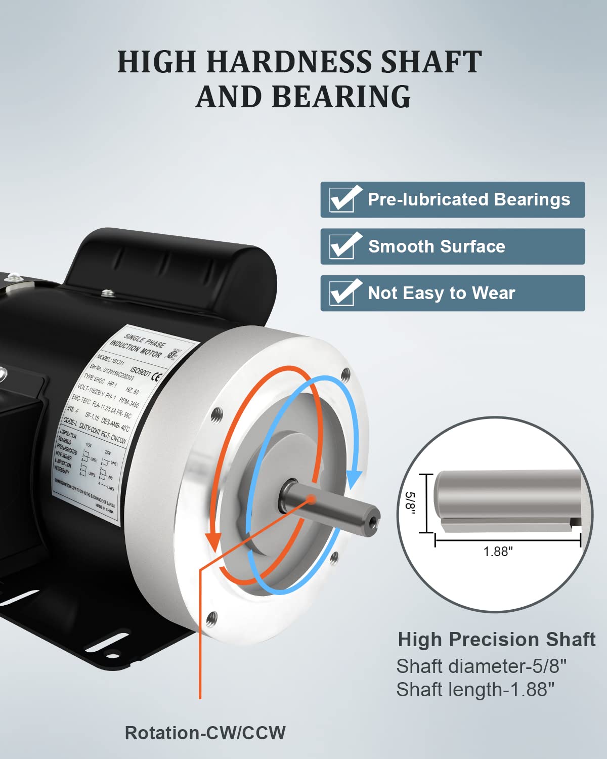 1HP General Electric Motor,Single Phase 3450RPM TEFC CW/CCW 115/230V