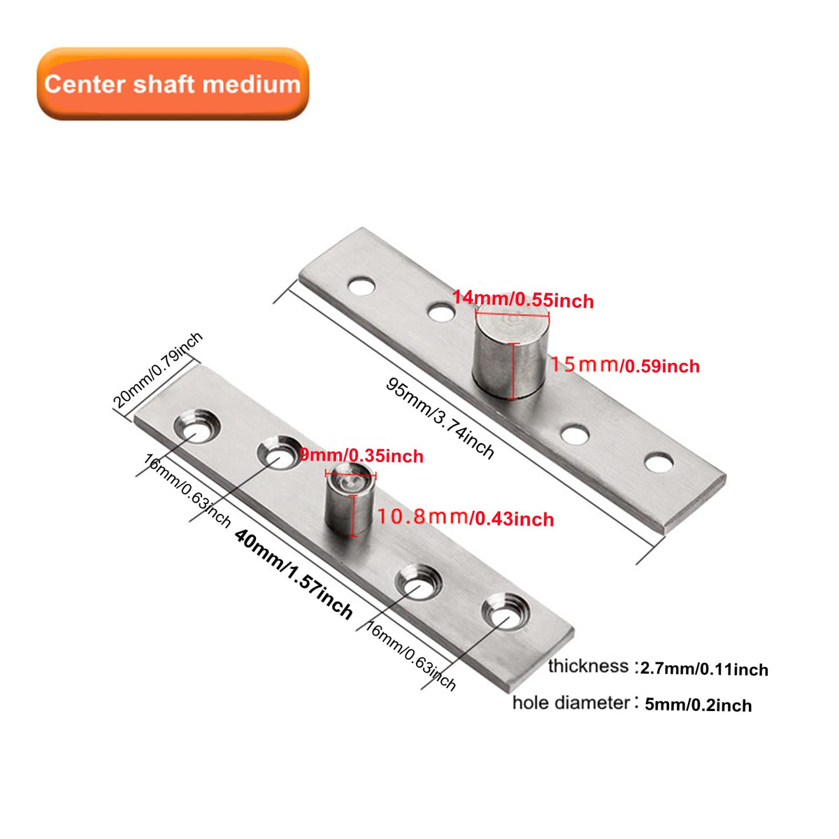 2-Pack Center Pivot Hinges, 360° Hidden Door Hinges, 3.74 x 0.79 in, Medium