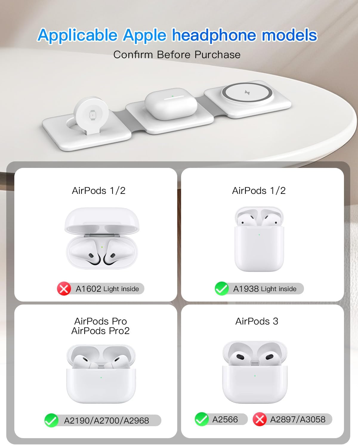 Charging Station for Apple Multiple Devices - 3 in 1 Foldable Magnetic Wireless Charger Dock - Travel Charging Pad