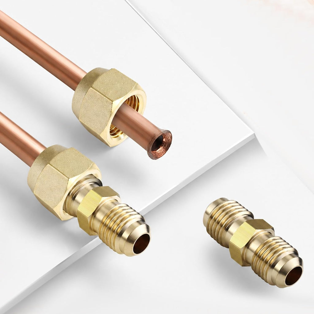 Brass 3/8 Flare Nut, 45° Flare Tube Fitting Leak Free Flarefitting for Air Conditioning Copper Pipe Extension Butt (3/8", 5 Pack)