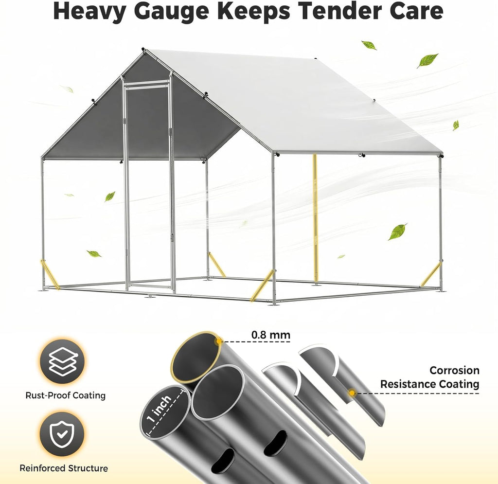Walk in Chicken Coop, 9.8x6.6x6.6ft Chicken Run for Yard with Cover