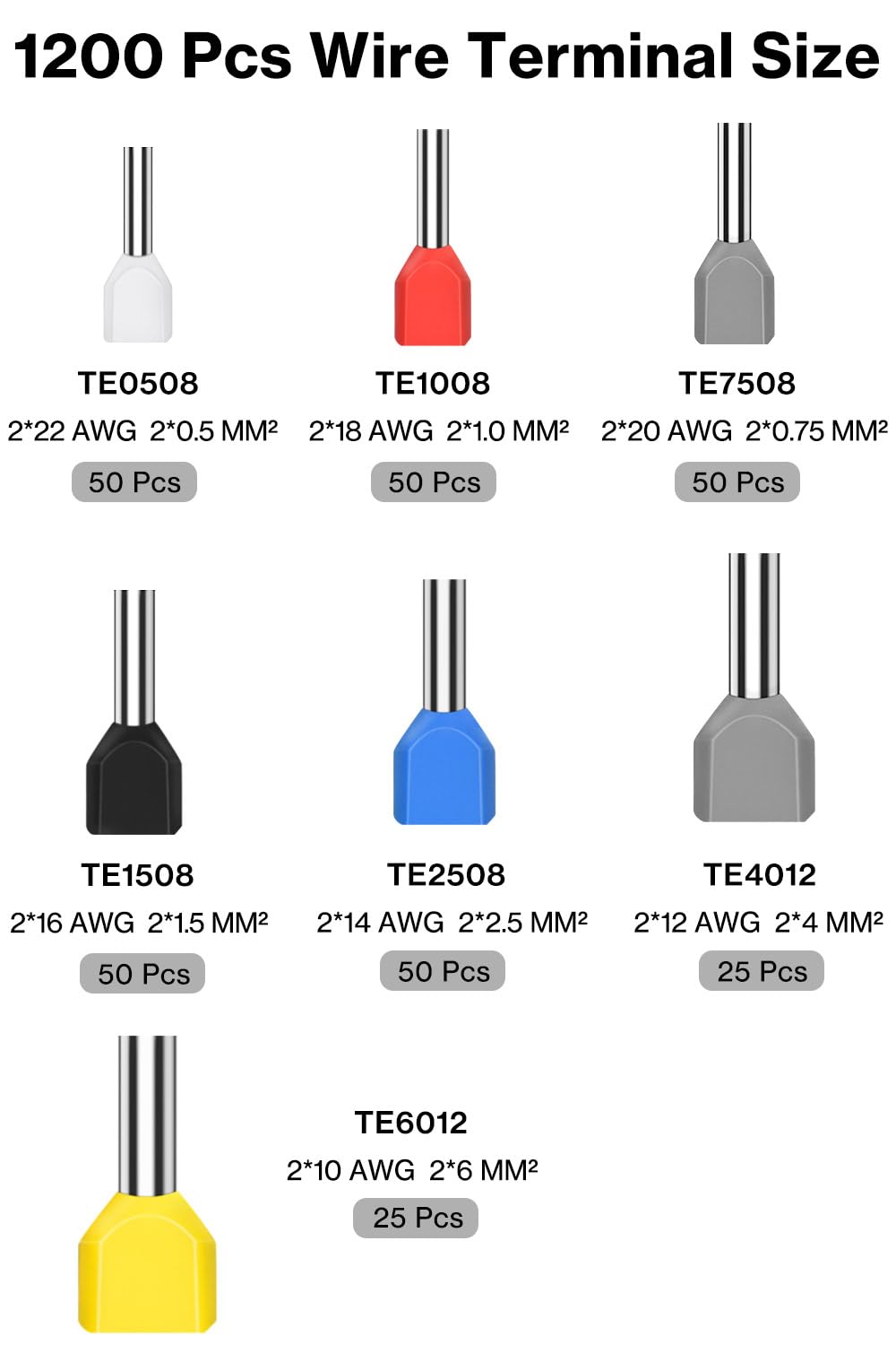 Lytool Wire Ferrules Kit 1200PCS Single &Double Ferrule Connectors 23-6 AWG