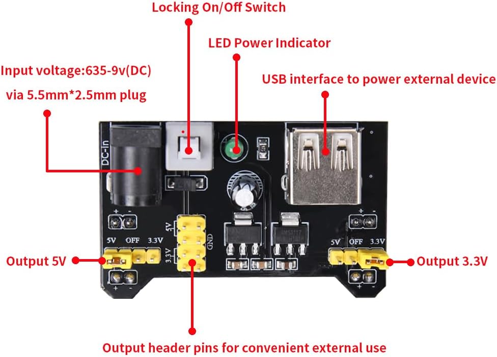 Electronics Component Fun Kit w/Power Supply Module, Jumper Wire, 830 tie-Points Breadboard, Precision