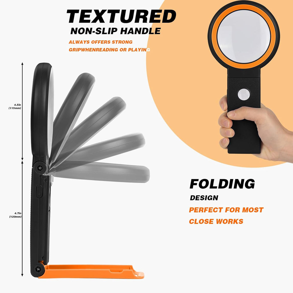 Magnifying Glass with Light and Stand, Foldable Handheld Magnifying Lenses 18 LED Illuminated Lighted Magnifier for
