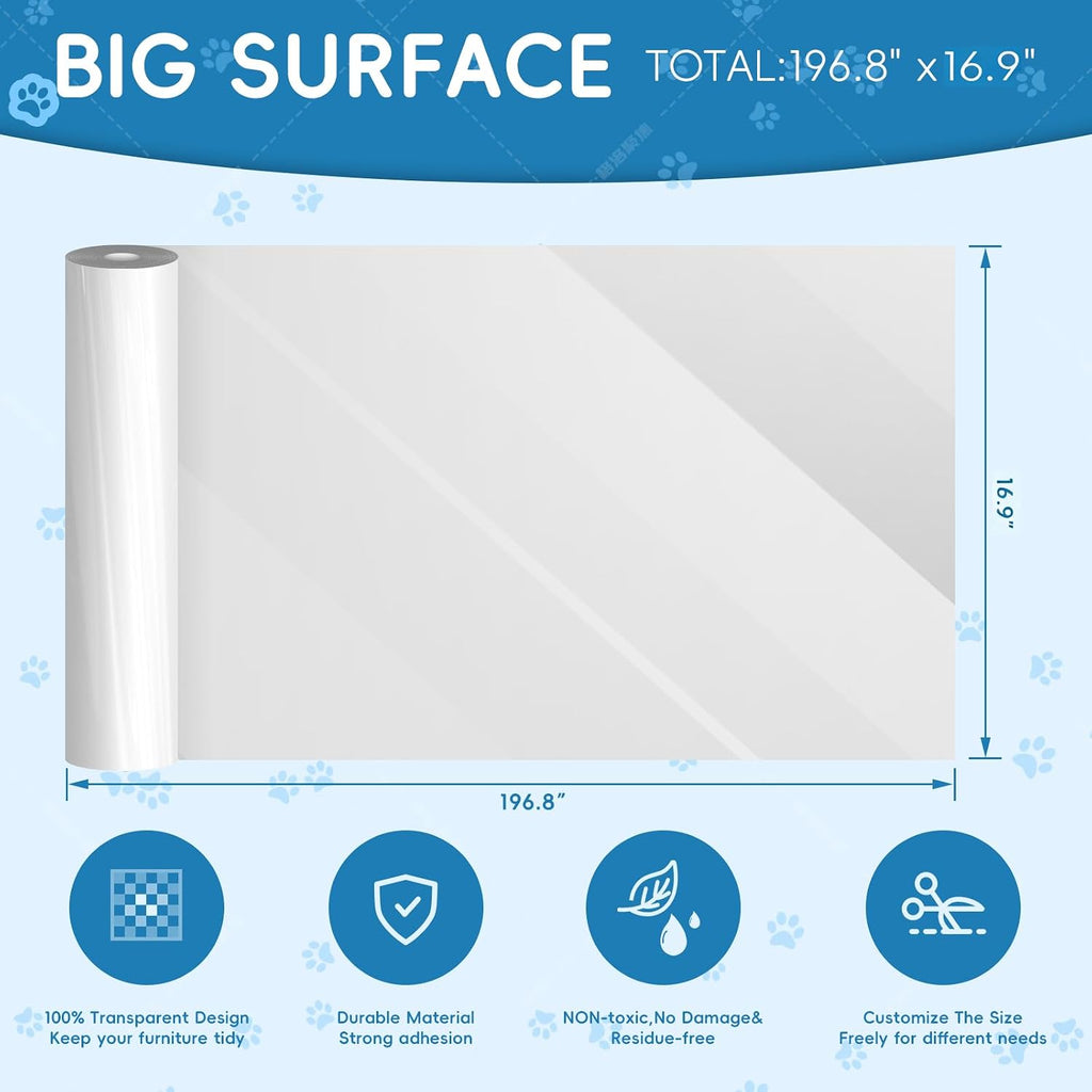 Anti Cat Scratch Furniture Protector,196.8" x 16.9" Couch Shield Against Cat Scratching,Thickened Transparent