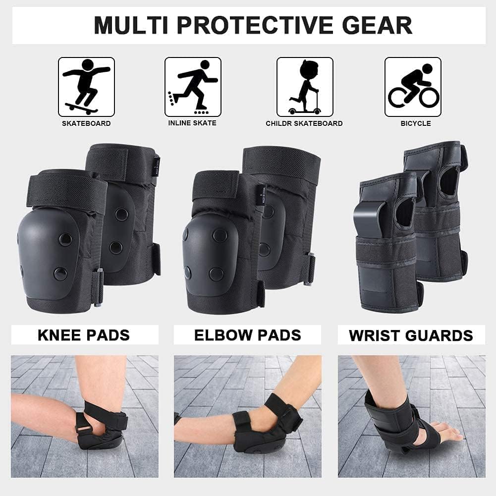 Adult Knee Pads Elbow Pads Wrist Guards for Adult Kids 6 in 1 Protective Gear Set for Skateboarding Biking Roller