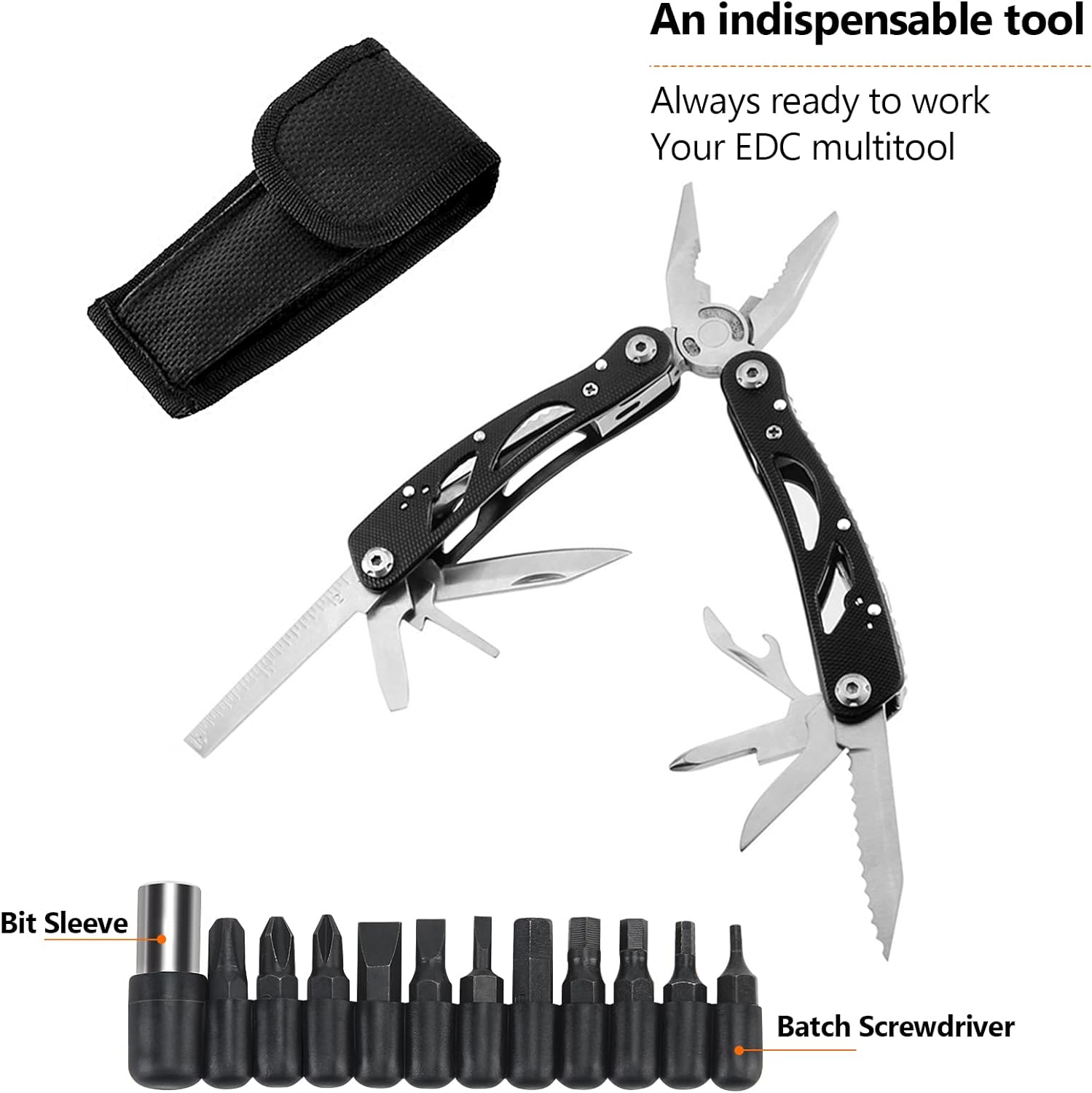 Multitool Pliers Set Stainless Steel Screwdriver Tool with 11 Screwdriver Bits Black