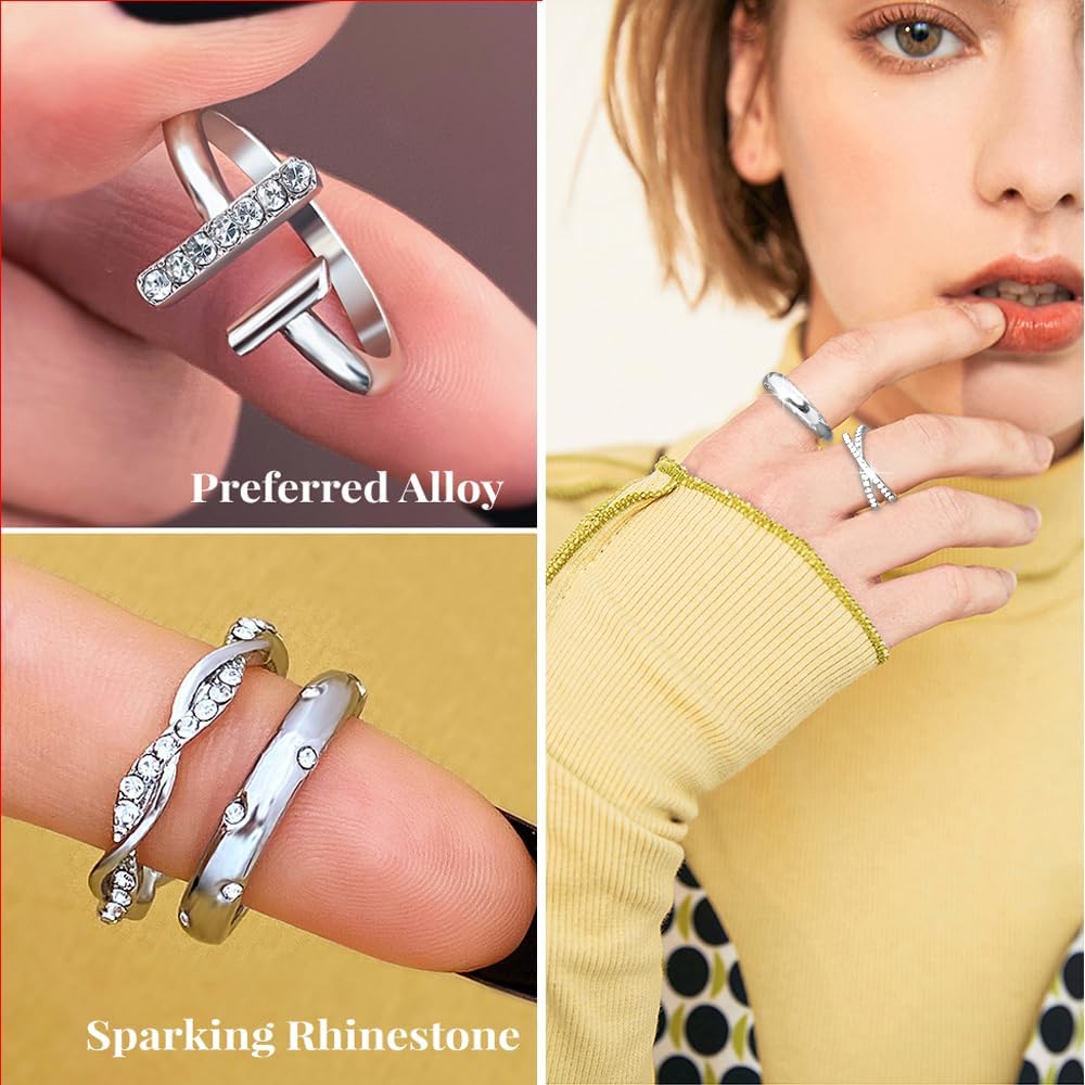 20Pcs Stackable Rings for Women, Gold Black Silver Knuckle Ring Set, Dainty Chunky Statement Rings for Daily Wear