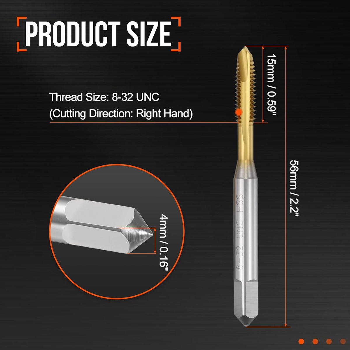 8-32 UNC Spiral Point Tap M2 High Speed Steel JIS Standard