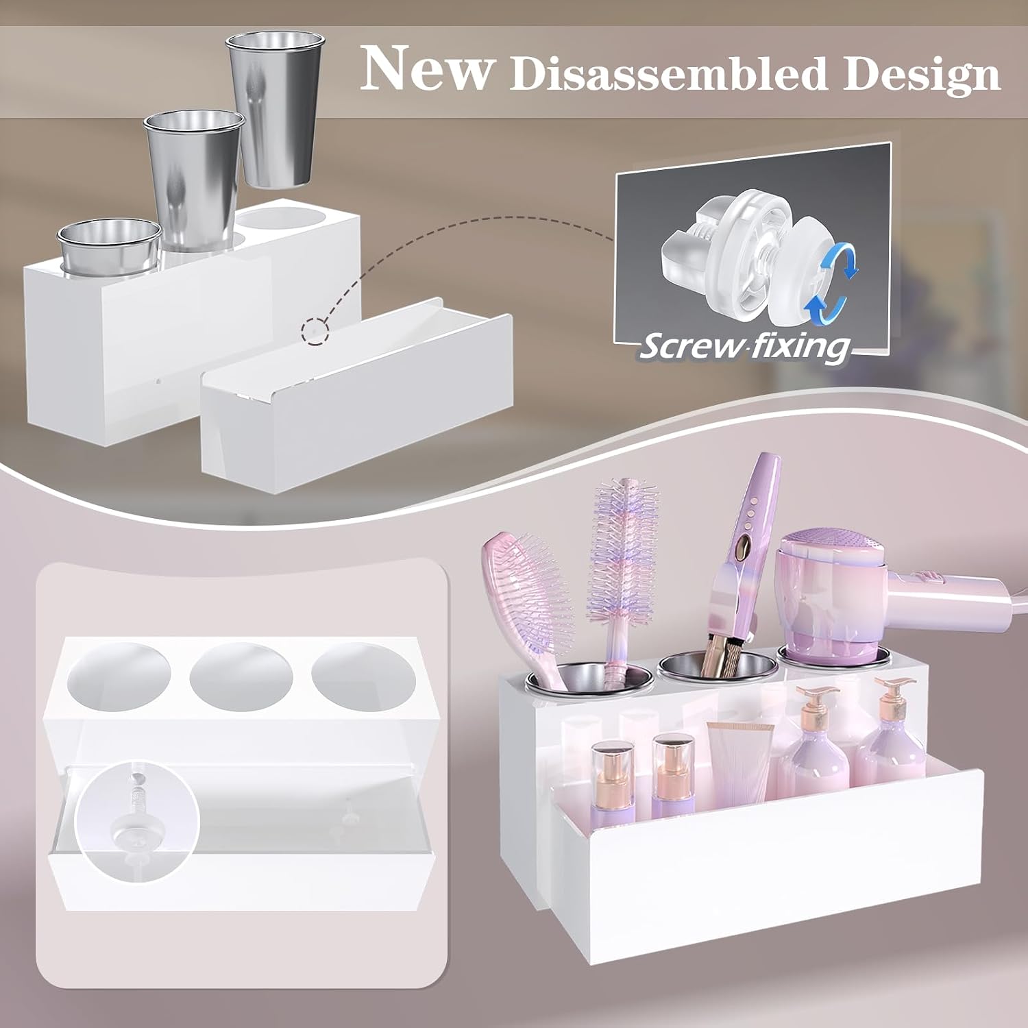 Hair Tool Organizer, Removable Blow Dryer Holder for Bathroom, Hot Tools Organizer For Hair Dryer, Blow Dryer