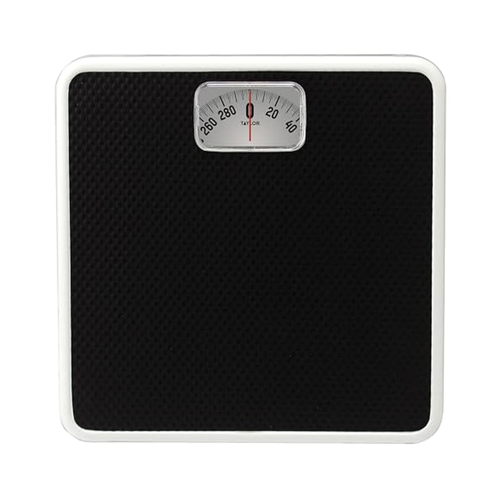 Analog Bathroom Scale for Body Weight, White with Black Mat, 300 lb Capacity in 1 lb Increments, 9.8 x 9.8 in