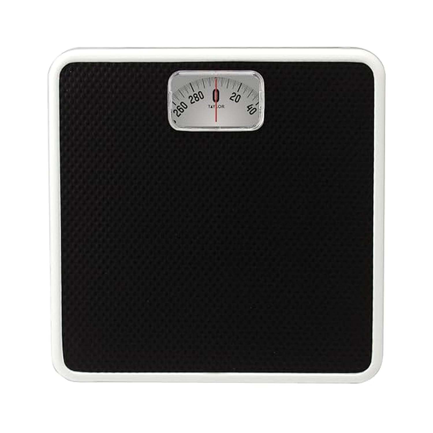 Analog Bathroom Scale for Body Weight, White with Black Mat, 300 lb Capacity in 1 lb Increments, 9.8 x 9.8 in