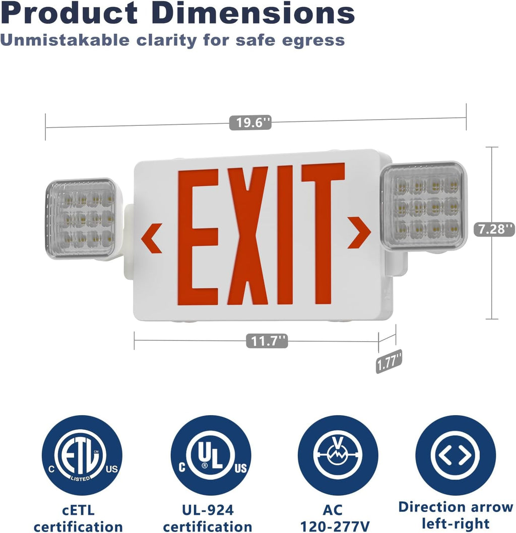 2 Pack LED Exit Sign with Emergency Lights,UL 924,Battery Backup