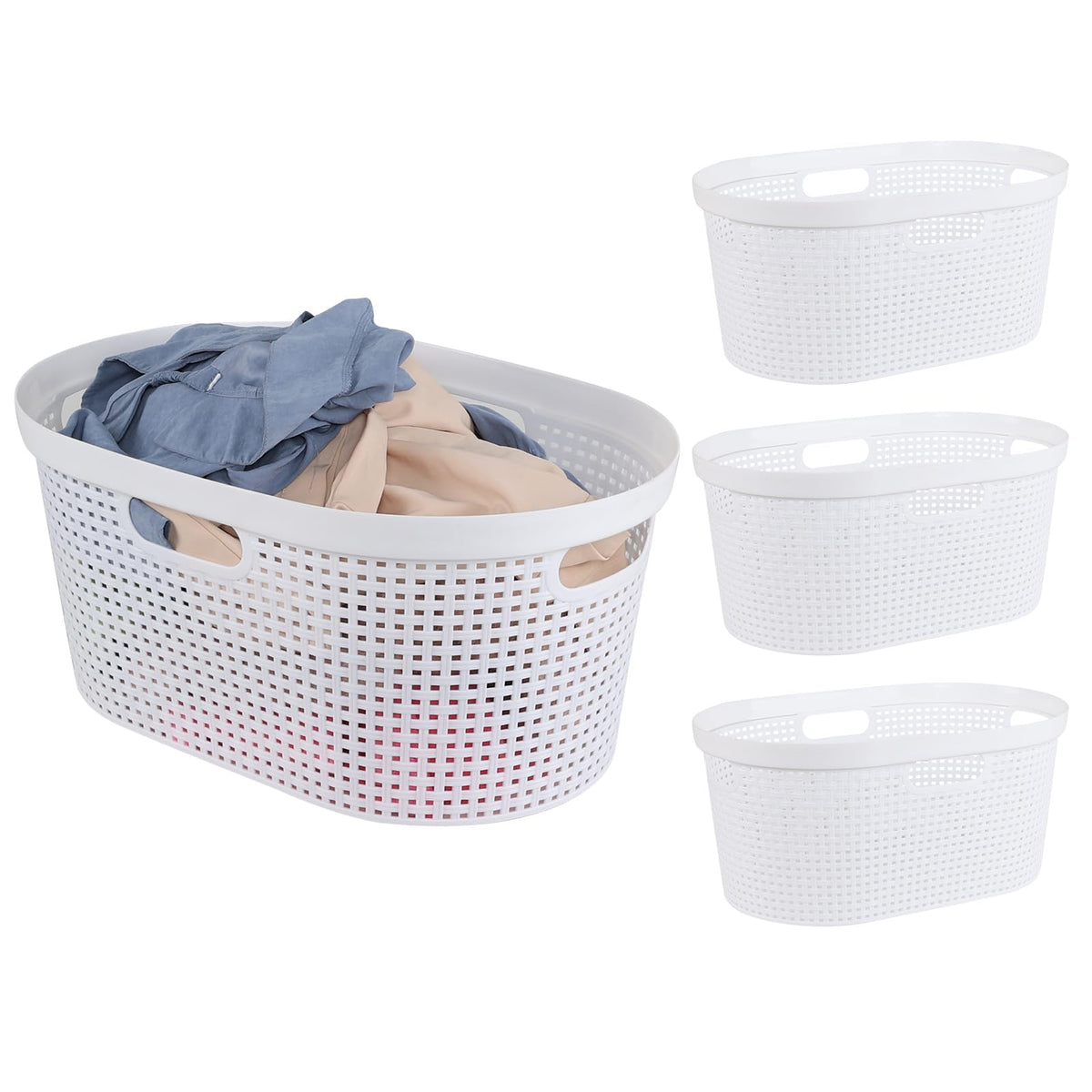 4 Pack 40L Plastic Laundry Basket, Stackable Hamper with Handles