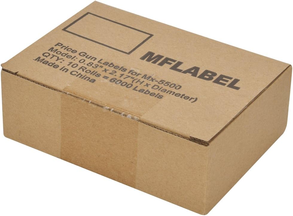 10 Rolls 6000 White Price Gun Labels for Mx-5500 - with Double Red Line Visibility, Refill Ink Roll & Disposable