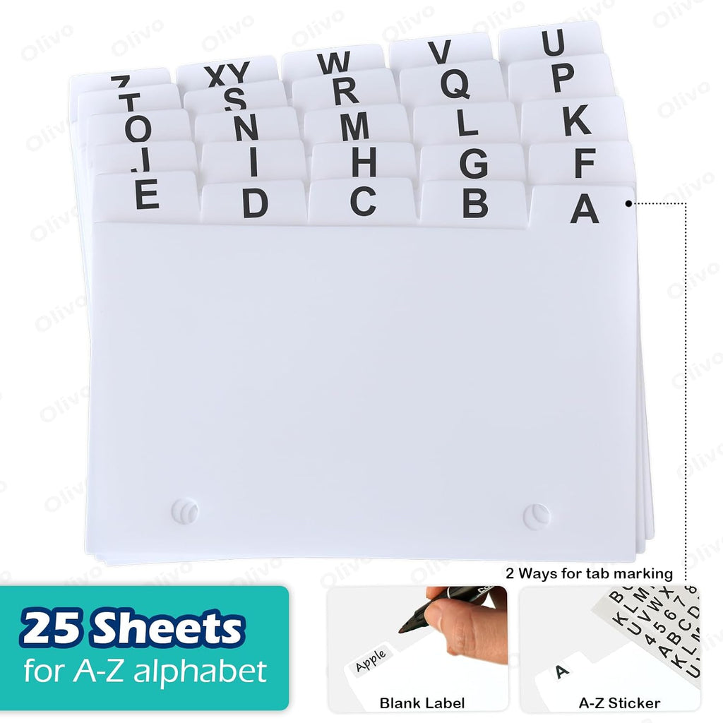 Plastic Index Card Dividers 3x5 Poly Index Card Guides Set with 1/5 Cut Tabs for A-Z Alphabet, 2 Holes Punched