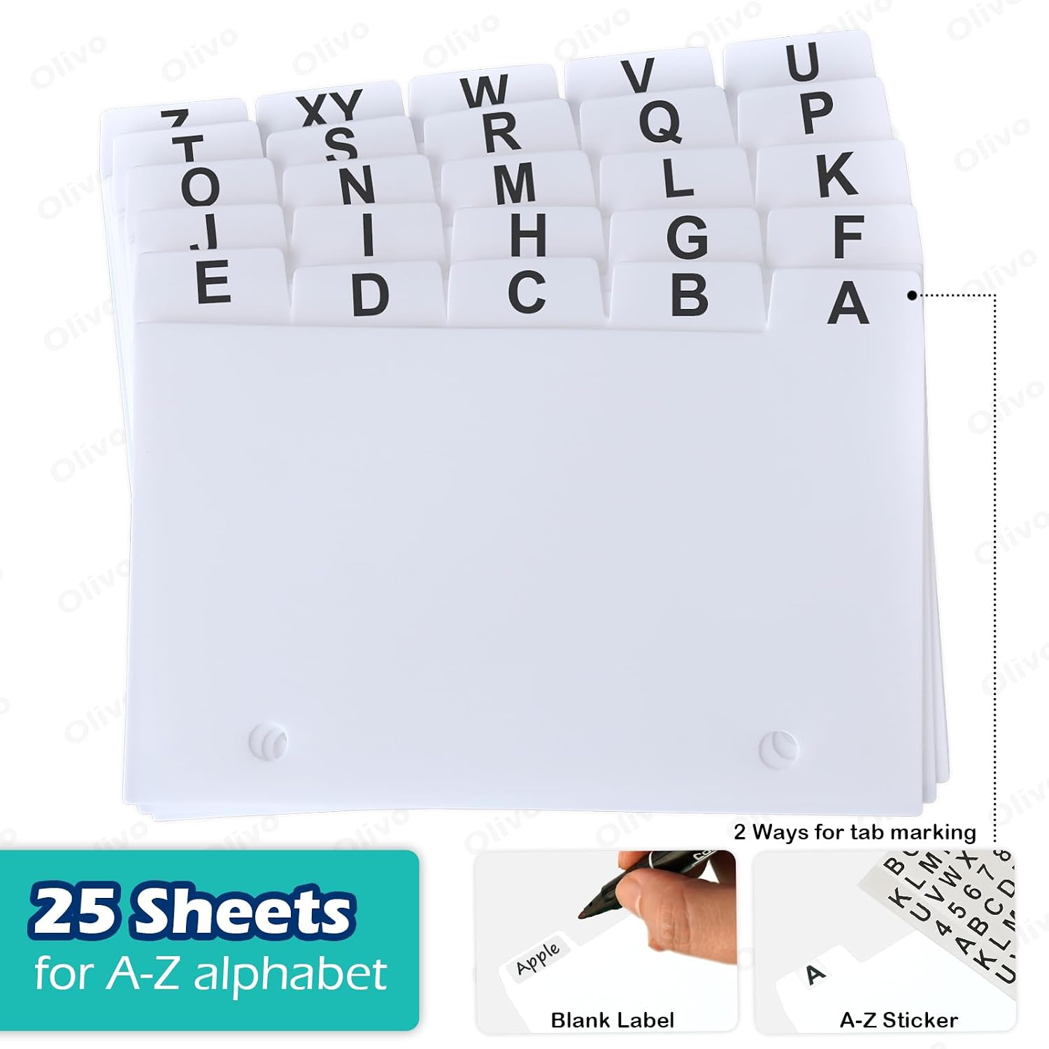 Plastic Index Card Dividers 3x5 Poly Index Card Guides Set with 1/5 Cut Tabs for A-Z Alphabet, 2 Holes Punched