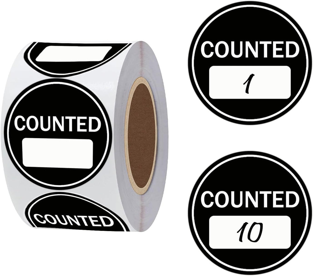 Round Counted Inventory Labels, 2 inch Black, 500 Pieces