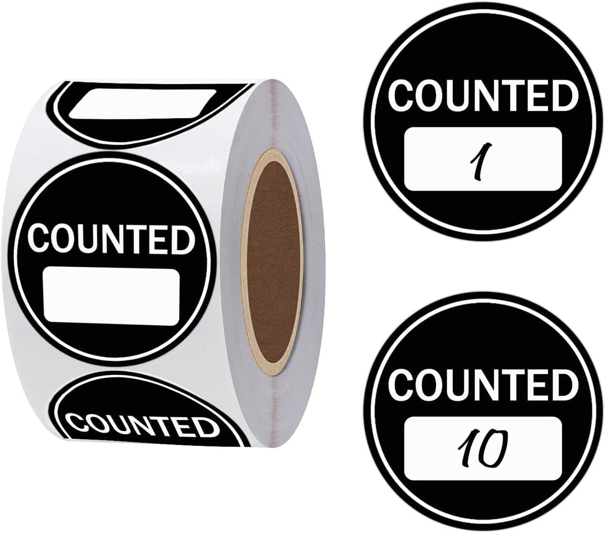 Round Counted Inventory Labels, 2 inch Black, 500 Pieces