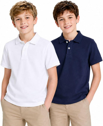 Boys Polo Shirts School Uniform Cotton Blend Collared Tops Kids | Soft cotton blend fabric, breathable and durable