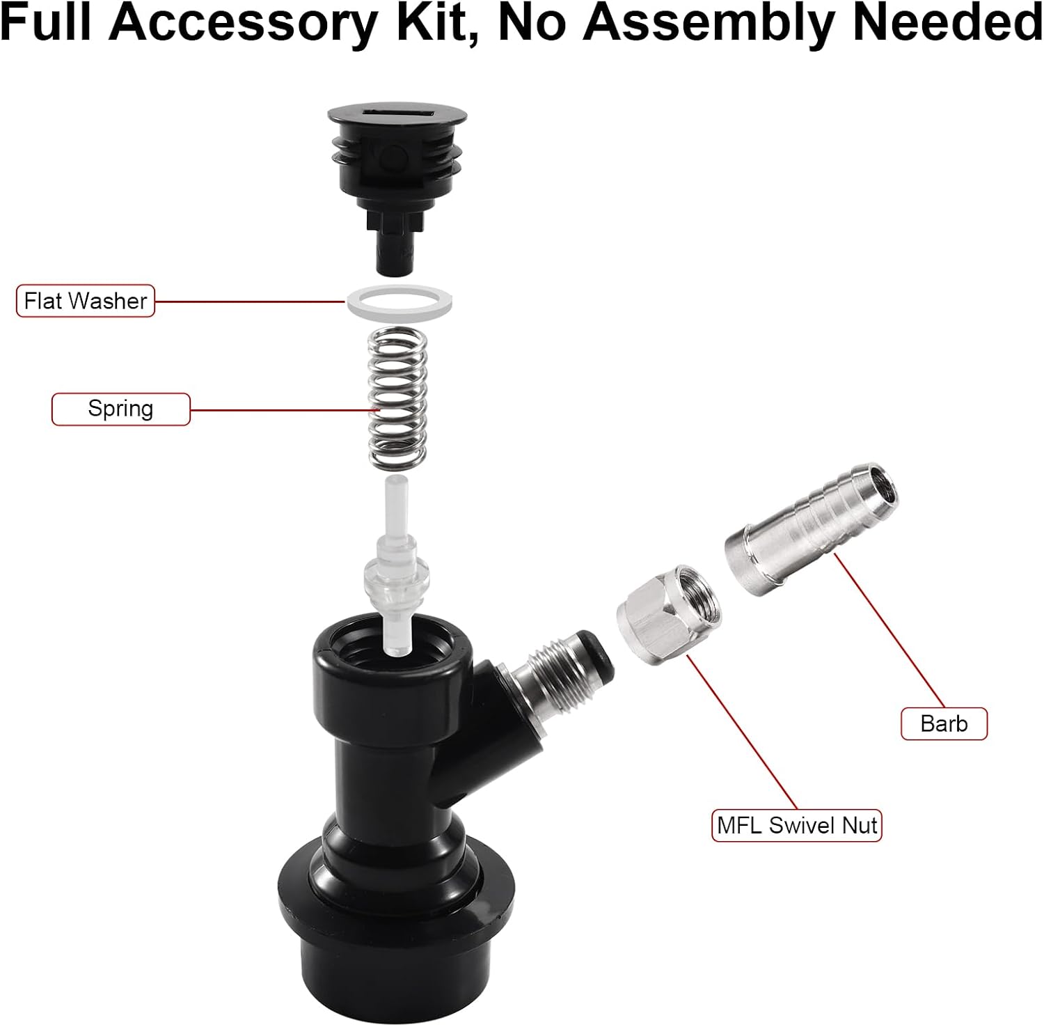 Ball Lock Disconnect Set, Keg Fittings, 5/16''Gas 1/4''Liquid Barbs | Ball Lock Keg Connectors Cornelius Corny Keg