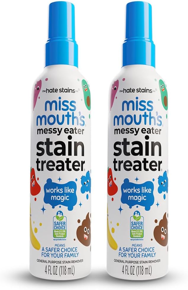 Messy Eater Stain Treater Spray - 4oz 2 Pack Stain Remover - Newborn & Baby Essentials - No Dry Cleaning Food