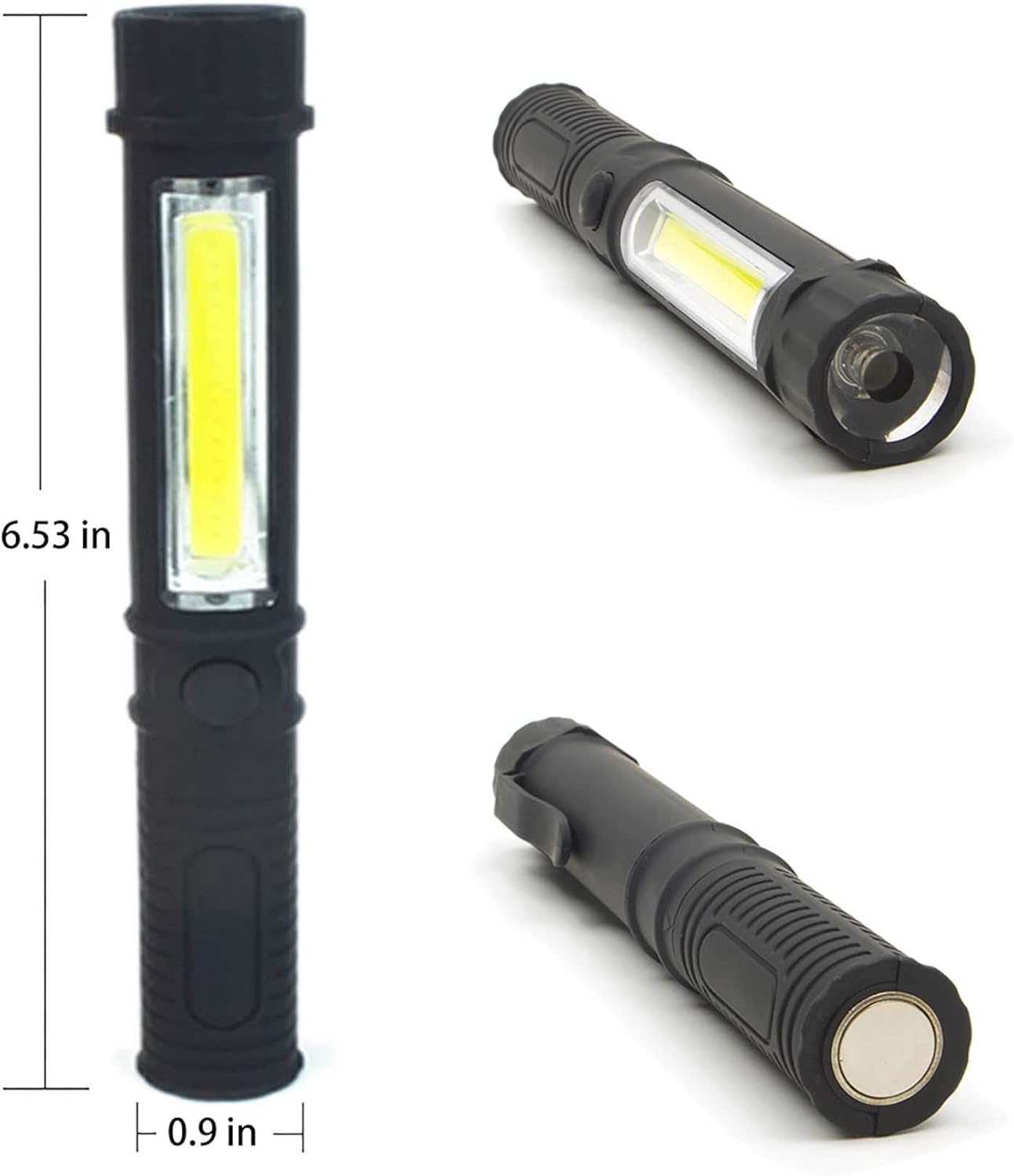 COB LED Work Flashlight with Magnetic Base and Clip Multi-Function Pocket Pen Light Inspection Work Light, 4 PCS