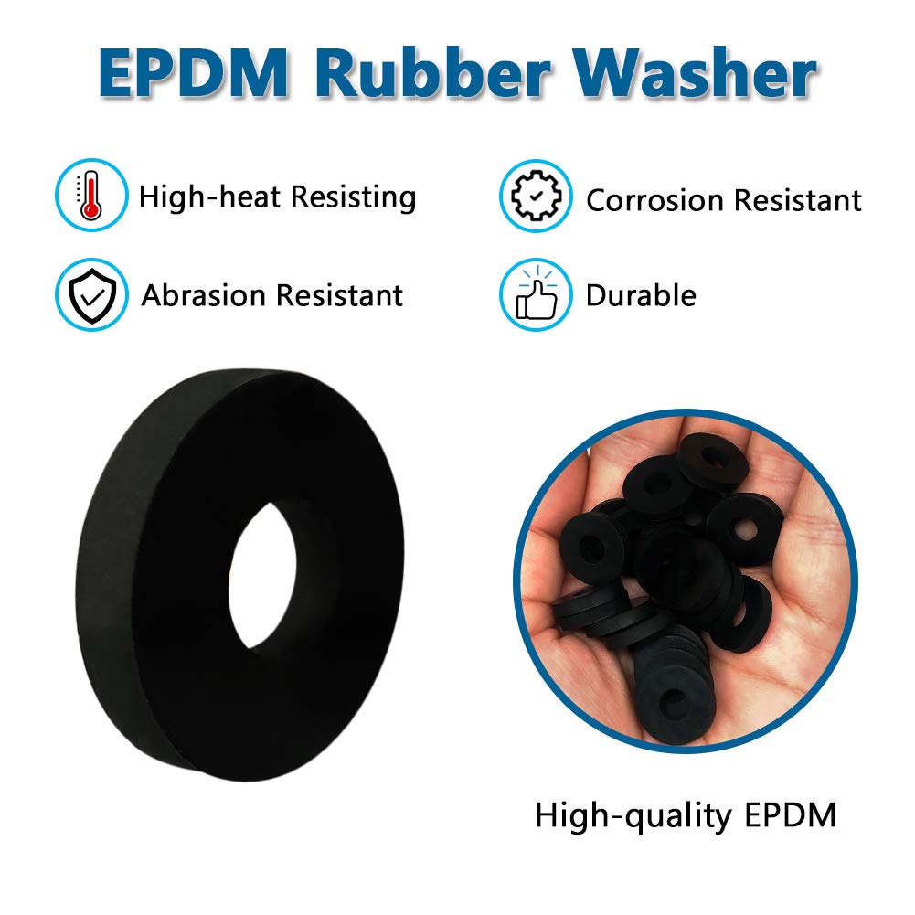 [100 Pack] 1/4" x 5/8" EPDM Rubber Washer, Rubber Flat Washers spacers, 16.5mm OD 6.5mm ID 3mm Thickness for Faucet