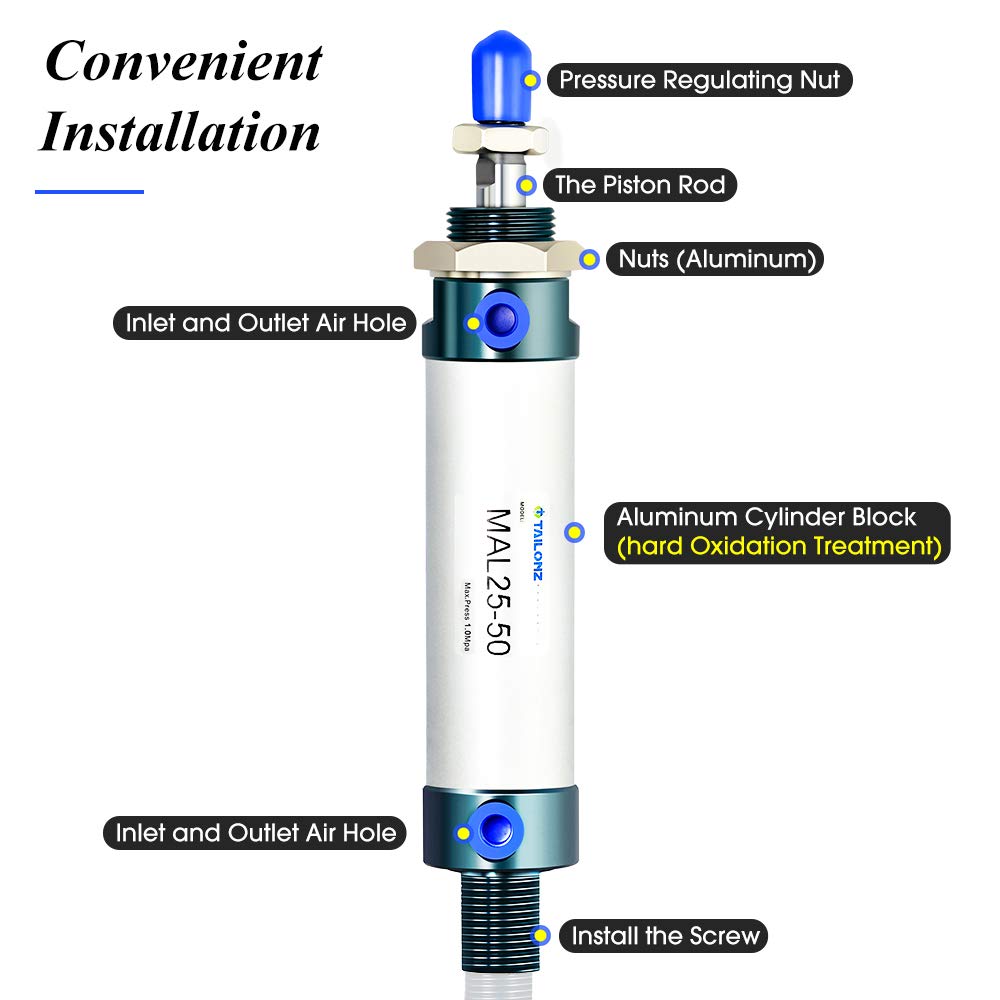 TAILONZ 25mm Bore 50mm Stroke MAL25x50 Air Cylinder Double Action