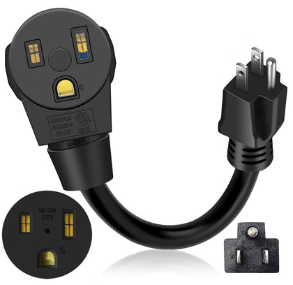 Welder Adapter Cord 15 Amp to 50 Amp, NEMA 5-15P Male to 6-50R Female, 10AWG Heavy Duty for Dual Voltage 110V/220V