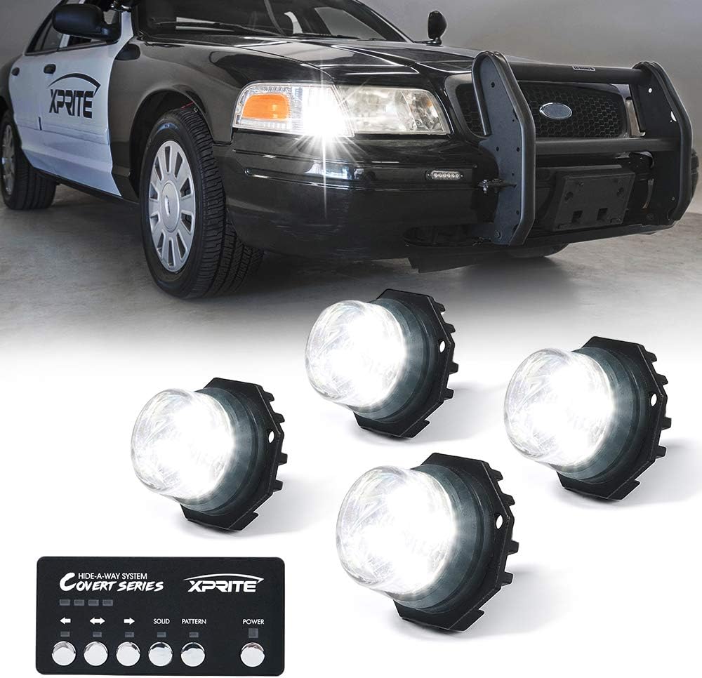 White LED Hideaway Strobe Lights Kit, 20 Flash Modes w/Control Panel Headlights Taillights Fog Light Interior