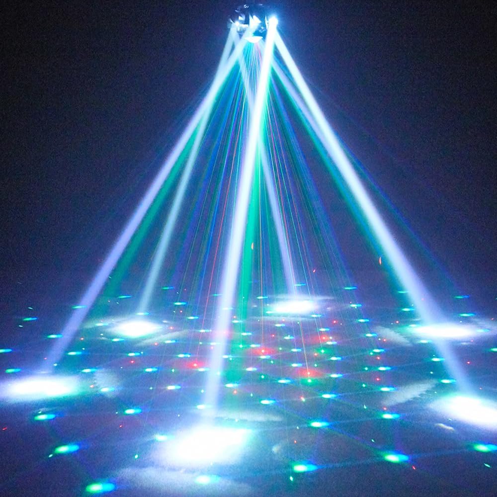 Moving Head DJ Lights, Rualin 120W Stage Light 4 in 1 with RGBW 6 Arms Beam, Kaleidoscope Light, Red Green Starry and