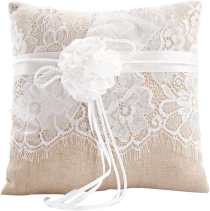 Awtlife Lace Wedding Ring Pillow, Flower Ring Bearer Pillow,8.26 Inch for Wedding Ceremony