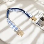 PETDURO Personalized Dog Collar Navy Blue Plaid for Large Medium Dogs