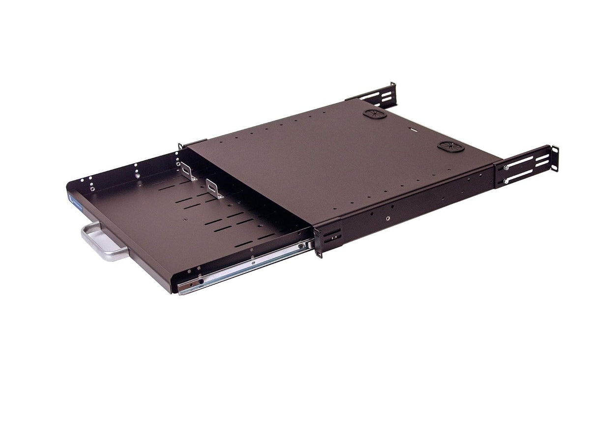 RSF1111BK21R2K1 1U Center Mount Rackmount Sliding Keyboard Drawer with Pull Out Mouse pad for 2 Post Relay Rack and 4 Post Cabinet from 14.82 inch to 19.28 inch deep