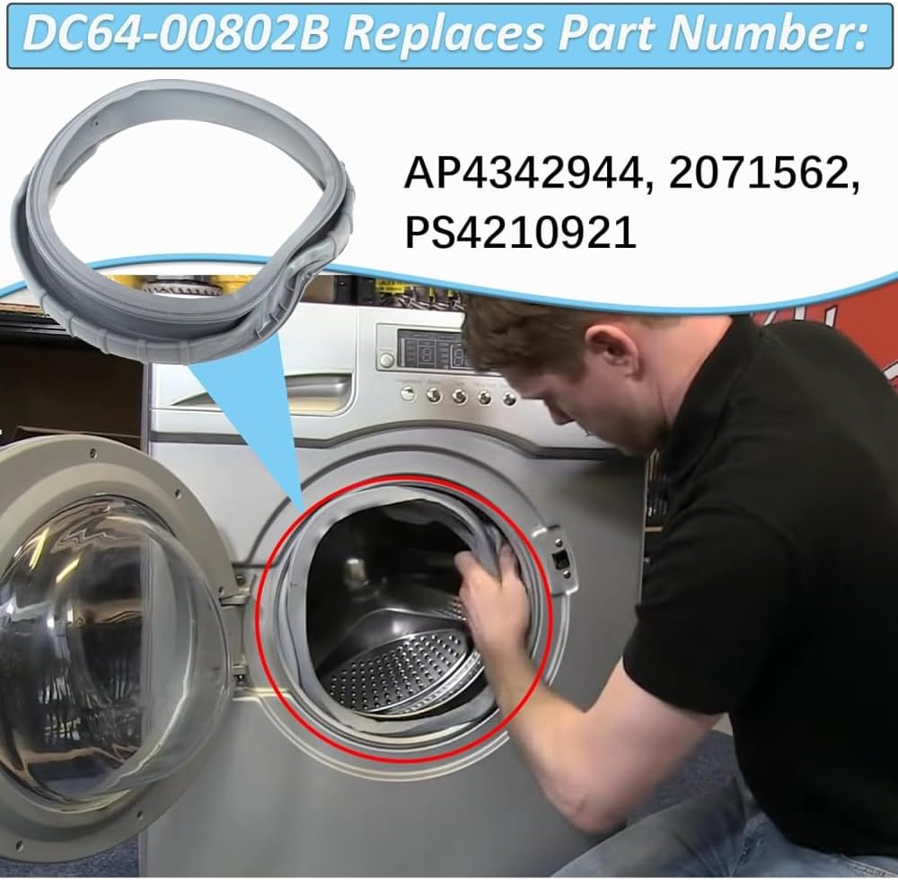 DC64-00802B Washer Door Boot Seal Gasket – Compatible Replacement for Samsung Front Load Washers WF220ANW/XAA, WF338AAB/XAA, WF339AAW/XAA, WF361BVBEWR/A1, Replaces PS4210921, AP4342944, 2071562