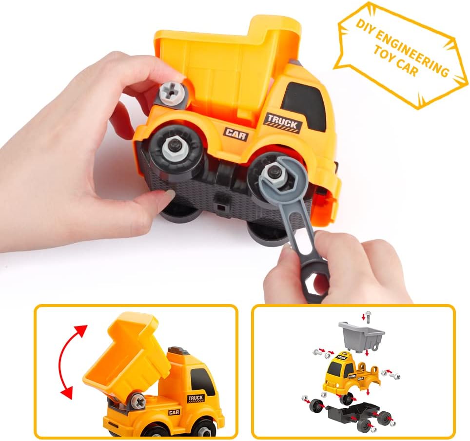 Construction Worker Costume for Boys, Pretend Builder Career Outfit with Self-assembly Engineer truck, Role Play