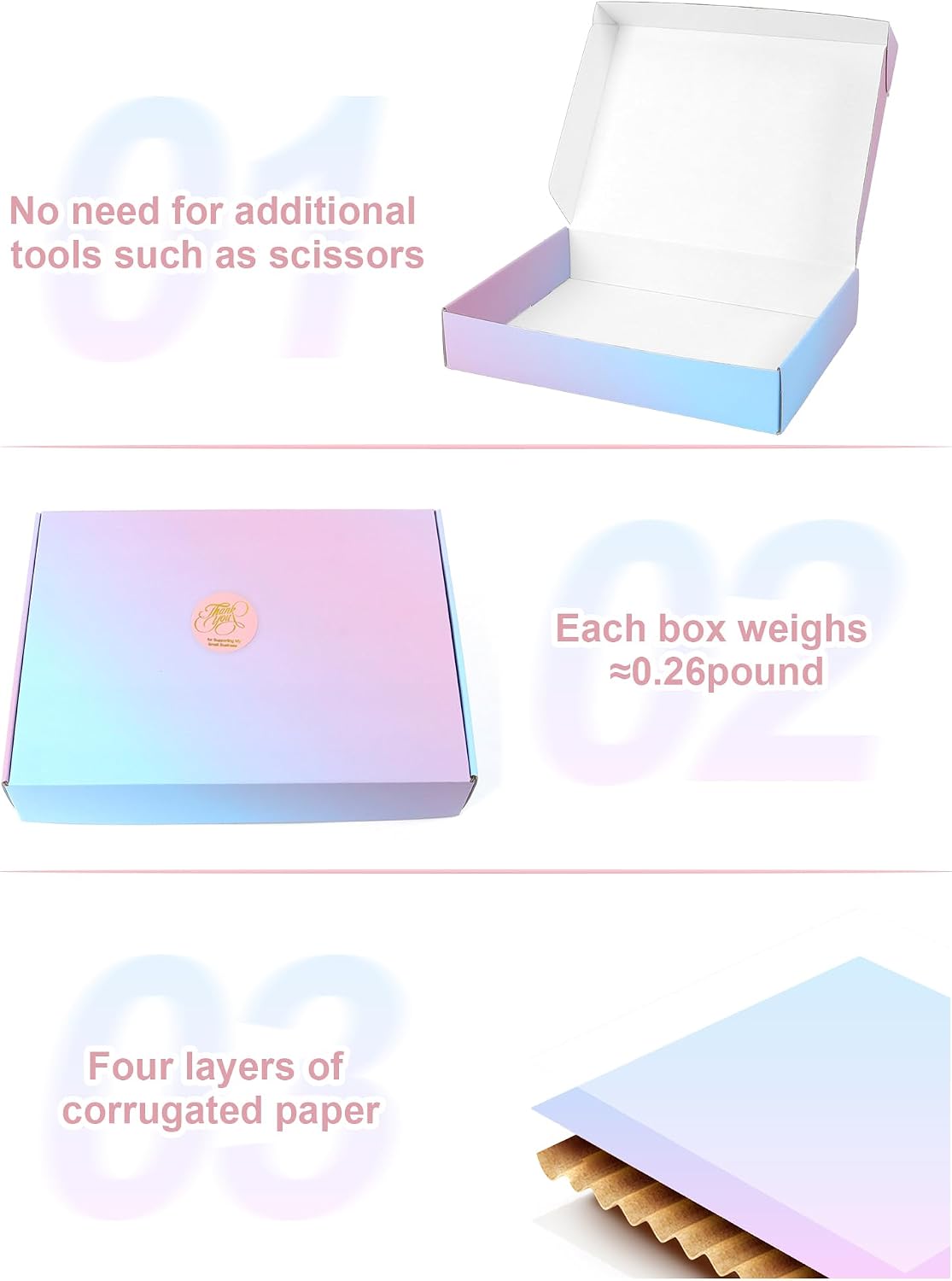 11x8x2 Inch Shipping Boxes 40 Pack, Purple Gradient Mailer Packaging Box, Corrugated Cardboard Boxes for Gift Small