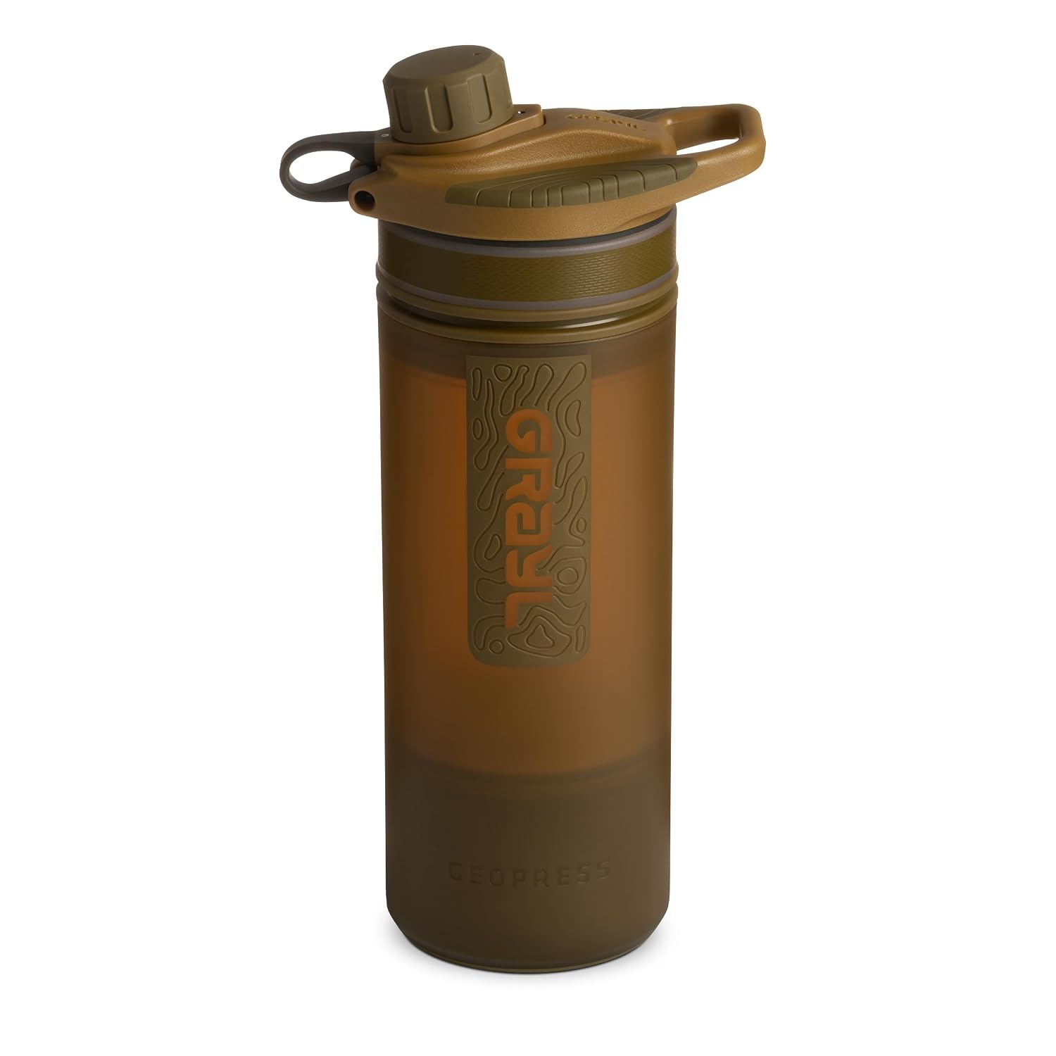 GeoPress 24 oz Water Purifier Bottle - Filter for Hiking, Camping, Survival, Travel (Coyote Brown)