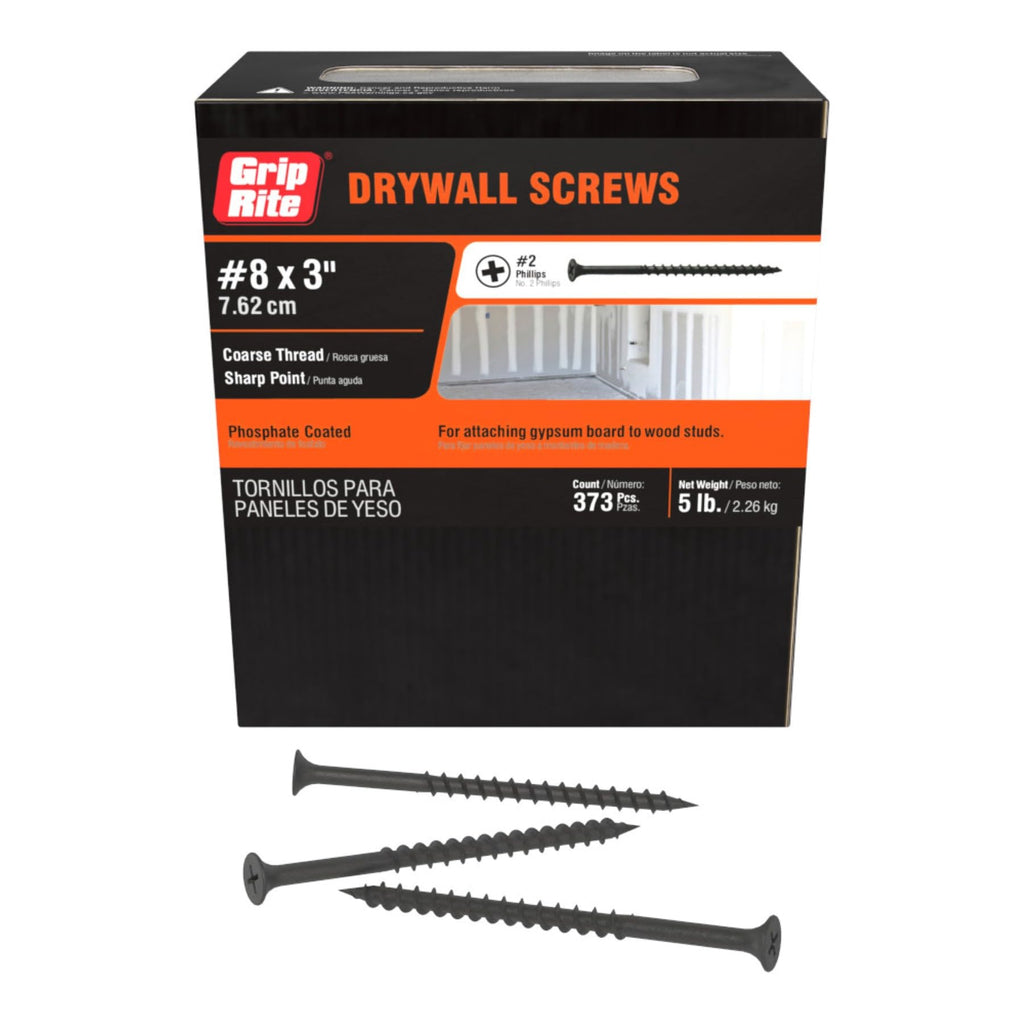 Coarse Thread Drywall Screws - #2 Phillips Bugle Head - Sharp Point - for Attaching Drywall to Wood Studs - Phosphate