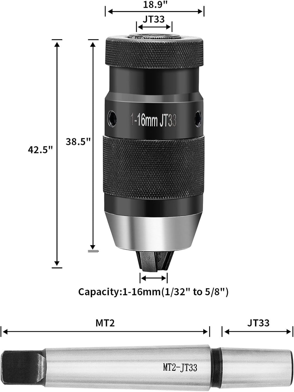 1/32"- 5/8" Heavy Duty Drill Press Chuck,MT2-JT33 Drill Chuck Arbor