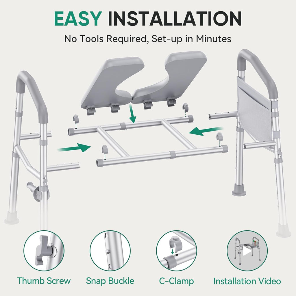 Raised Toilet Seat with Handles, 500 lb Anti-Wobble Frame, Easy to Install Toilet Seat Risers for Senior, Pregnant