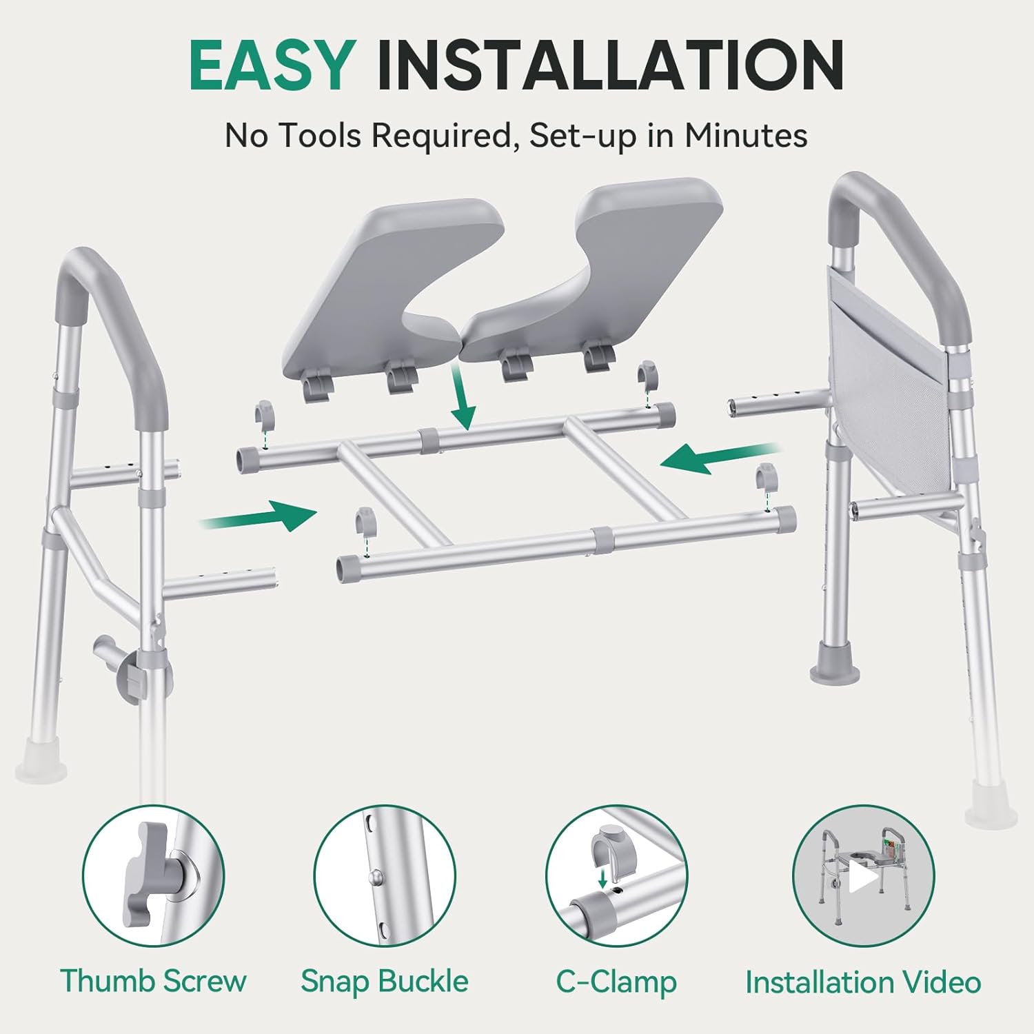 Raised Toilet Seat with Handles, 500 lb Anti-Wobble Frame, Easy to Install Toilet Seat Risers for Senior, Pregnant