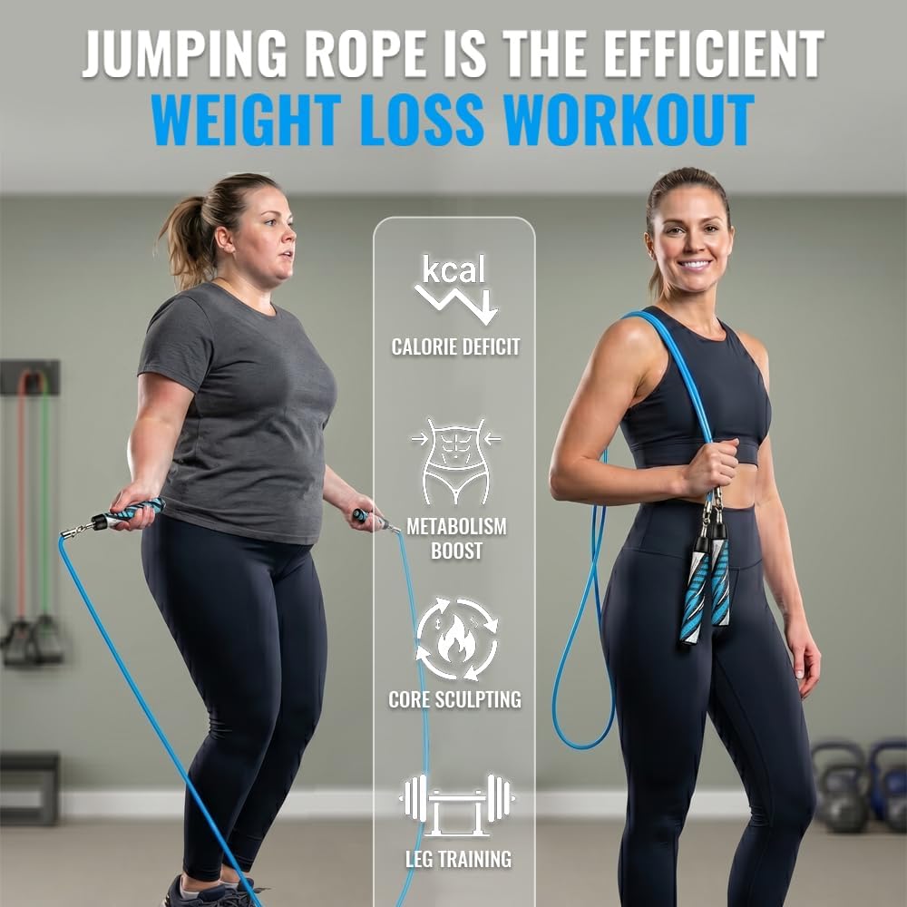 HEREROPE Weighted Jump Rope for Men Women Interchangeable 1/6lb 1/4lb 1/2lb Heavy Jump Rope- Adjustable Length