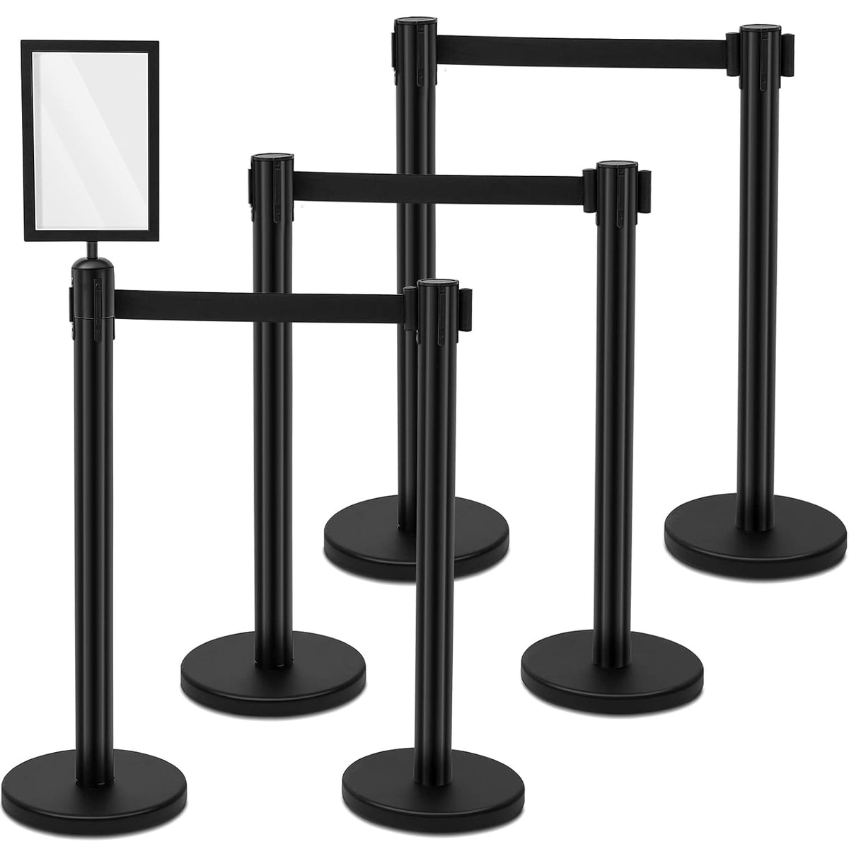 6 Pack Crowd Control Stanchions Barriers, 9.8ft, Black