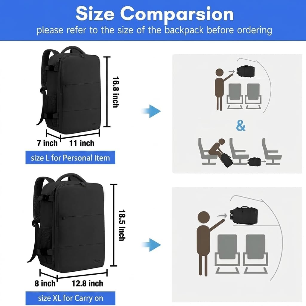 Travel Laptop Backpack for Men Women, Airplane Approved Travel Backpack Suitcase with Water Bottle Pocket