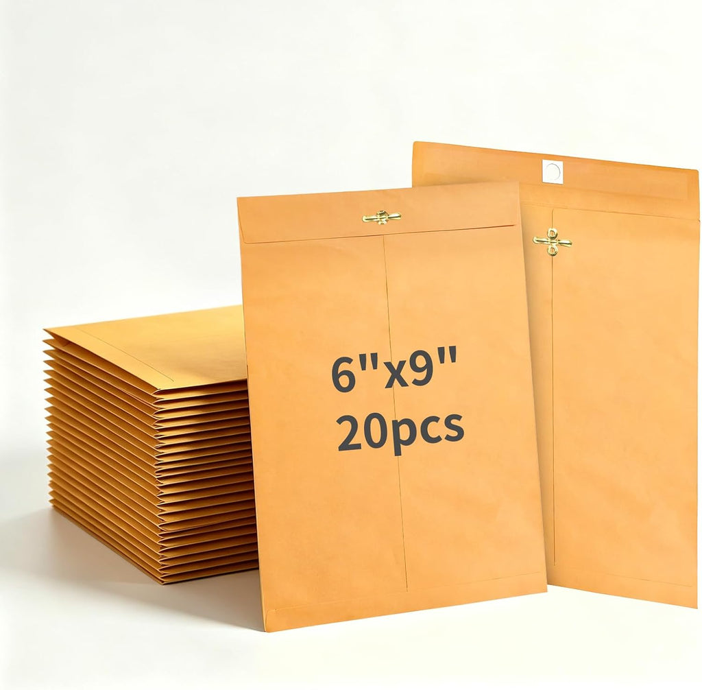 Clasp Envelopes 6x9, 20 Pack, Yellow Brown Kraft Manilla