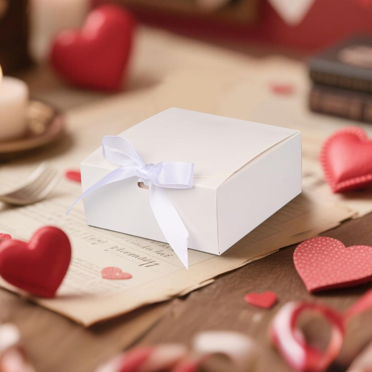 Small Gift Boxes, White Square Gift Box with Metal Pen, 10 Pack