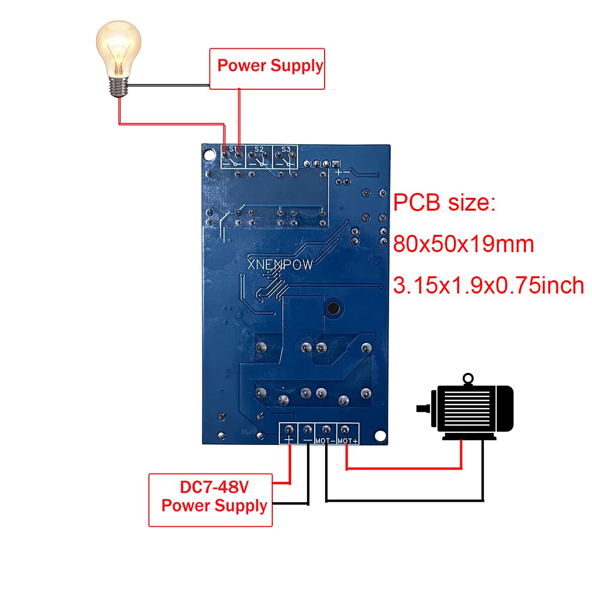 XNENPOW PWM DC Motor Speed Remote Control Switch Forward and Reverse, DC 9V 12V 24V 36V 48V 7Amp for Train Model Railway Model led Control(0r1set)